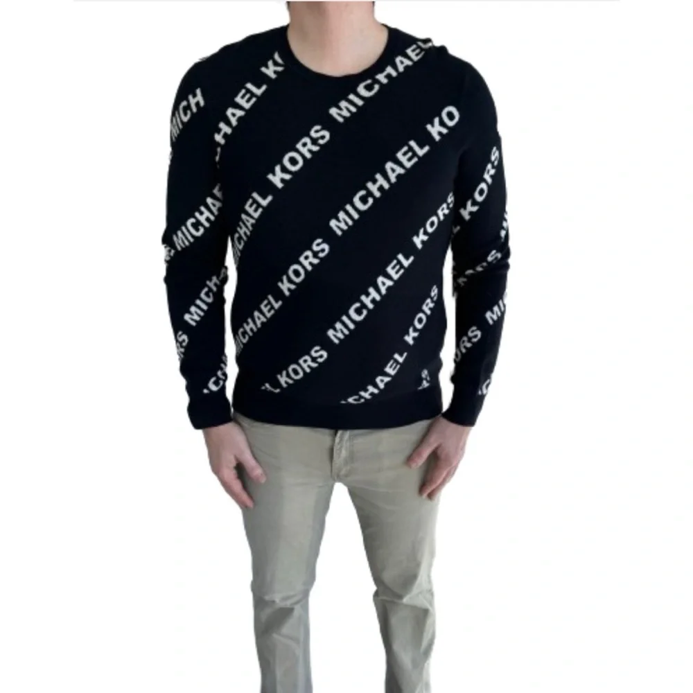 Michael Kors Men's Cotton Crewneck Black & White Sweater Size Medium